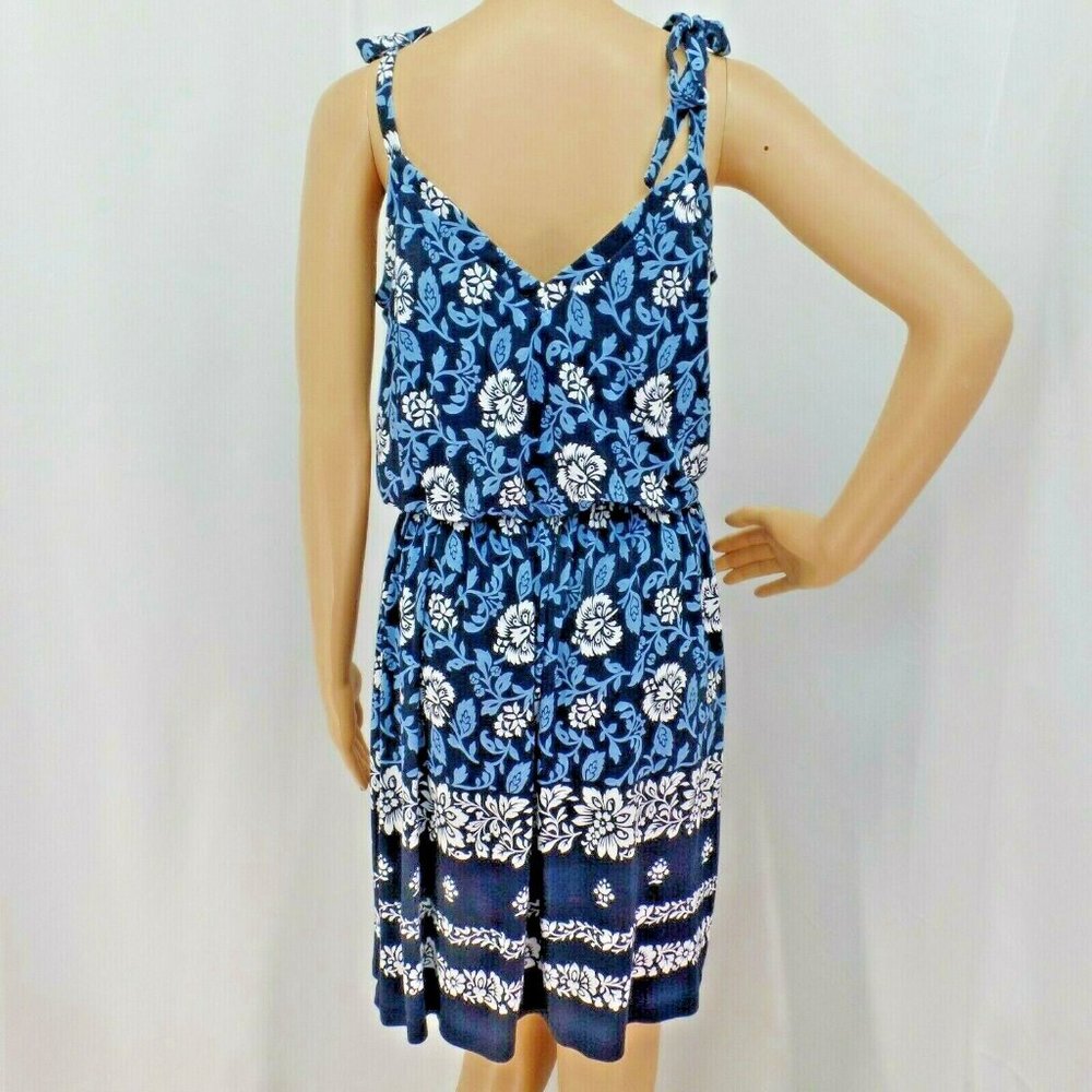 "LOFT" BLUE FLORAL TIE STRAPS BLOUSON DRESS SIZE: SP NWT - Picture 3 of 3